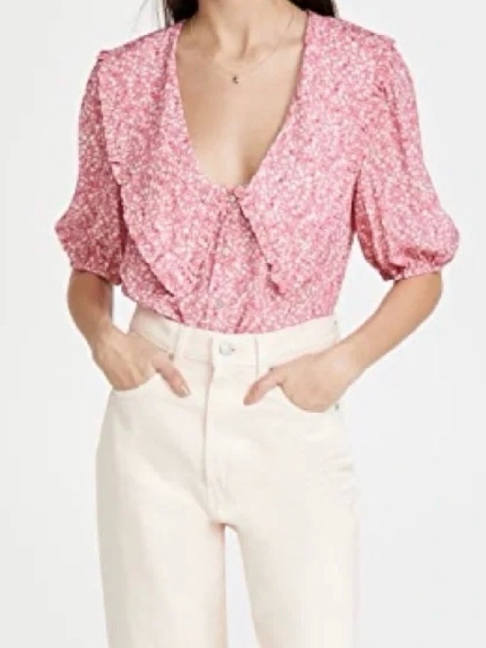 WAYF Amie Pink Floral Blouse